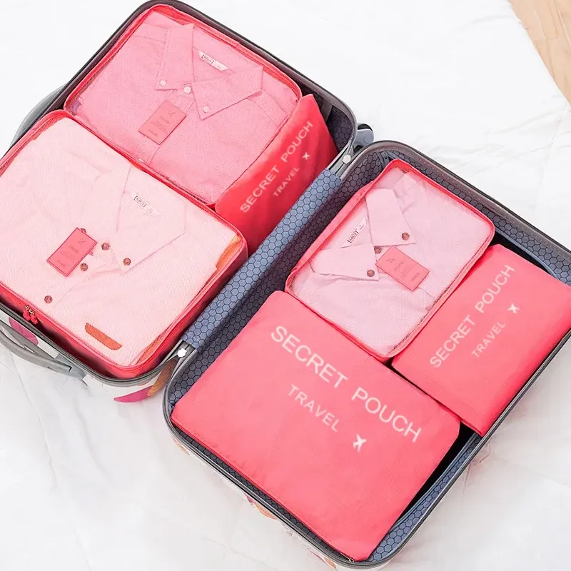Ensemble de 6 organisateurs de voyage grande capacité pour bagages et vêtements, avec pochette de valise et cube d'emballage pour chaussures 9