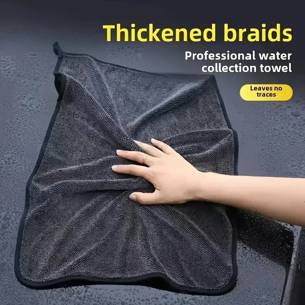 Serviette en microfibre gris foncé pour voiture, grand chiffon de lavage très absorbant 4