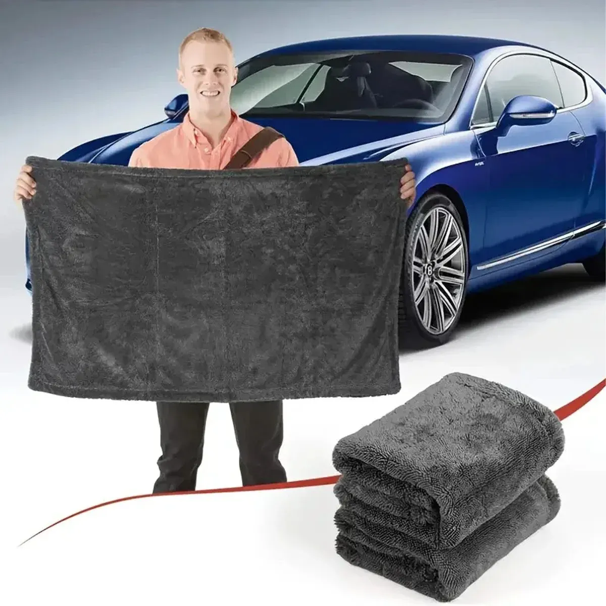 Serviette en microfibre gris foncé pour voiture, vue détaillée