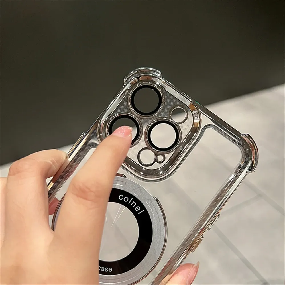 Coque de chargement sans fil MagSafe pour iPhone 18 Pro Max, Air, 14, 15, Plus, 13, 16, 17 Pro, avec anneau de support transparent plaqué 4