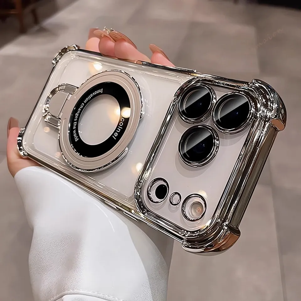 Coque de chargement sans fil MagSafe pour iPhone 18 Pro Max, Air, 14, 15, Plus, 13, 16, 17 Pro, avec anneau de support transparent plaqué 10