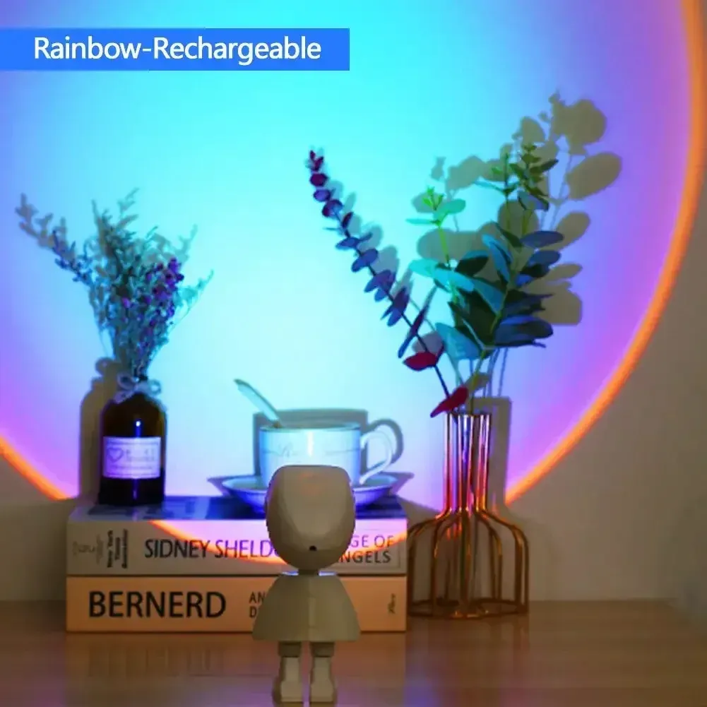 GGbingo Projecteur Arc-en-ciel Robot Astronaute Rechargeable, Lampe de Table Coucher de Soleil, Veilleuse à Intensité Variable pour Ambiance Chambre 7