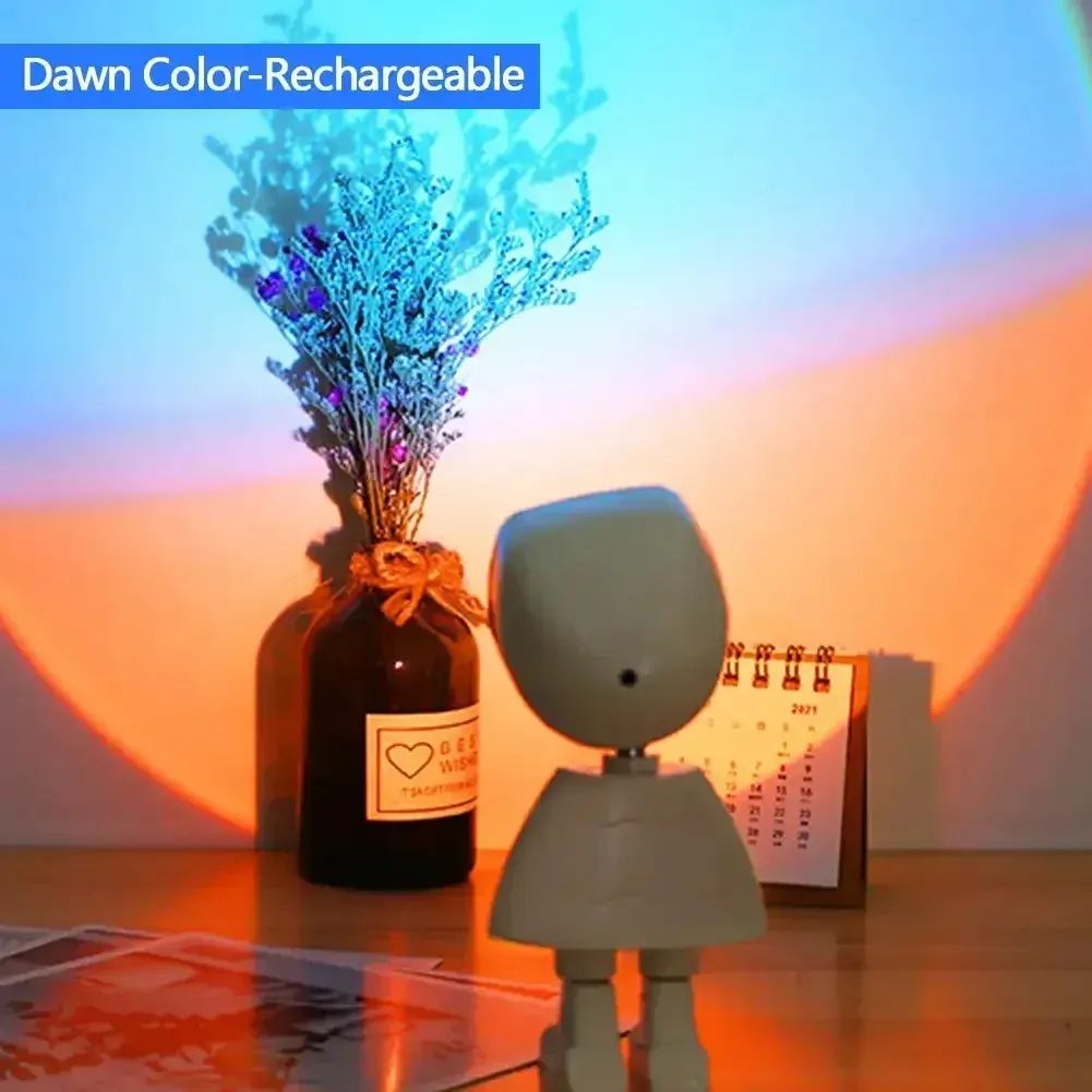 GGbingo Projecteur Arc-en-ciel Robot Astronaute Rechargeable, Lampe de Table Coucher de Soleil, Veilleuse à Intensité Variable pour Ambiance Chambre 9