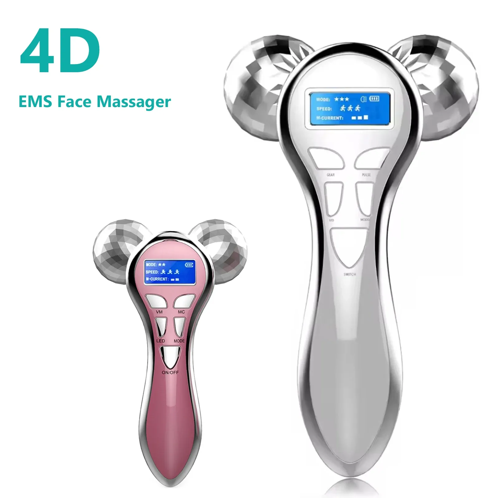 Rouleau de massage du visage 4D EMS, à vibration et microcourant, appareil de massage liftant en V, outil de soin de beauté pour le cou, les yeux et le corps - Image 1