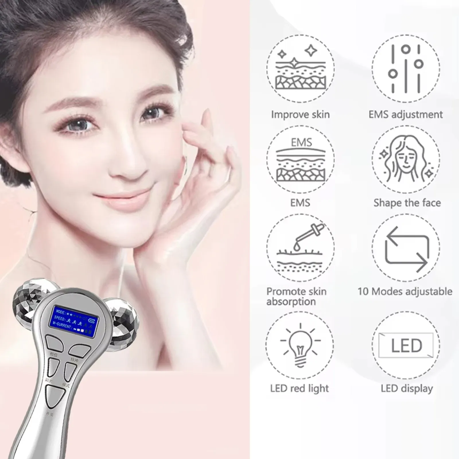Rouleau de massage du visage 4D EMS, à vibration et microcourant, appareil de massage liftant en V, outil de soin de beauté pour le cou, les yeux et le corps 2