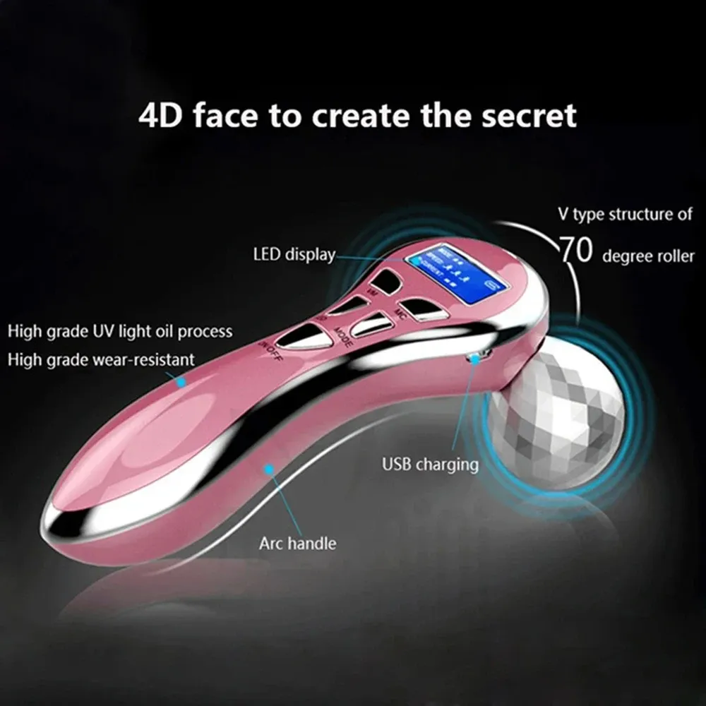 Rouleau de massage du visage 4D EMS, à vibration et microcourant, appareil de massage liftant en V, outil de soin de beauté pour le cou, les yeux et le corps 4