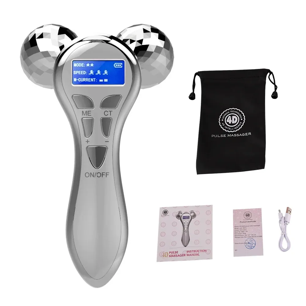 Rouleau de massage du visage 4D EMS, à vibration et microcourant, appareil de massage liftant en V, outil de soin de beauté pour le cou, les yeux et le corps 7