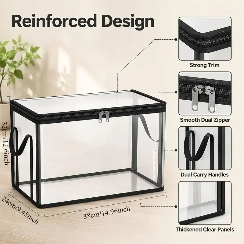 Lot de 3 boîtes de rangement pliables, grandes boîtes transparentes robustes avec couvercles, organisateur pliable pour vêtements et couvertures, pour placard et chambre 2