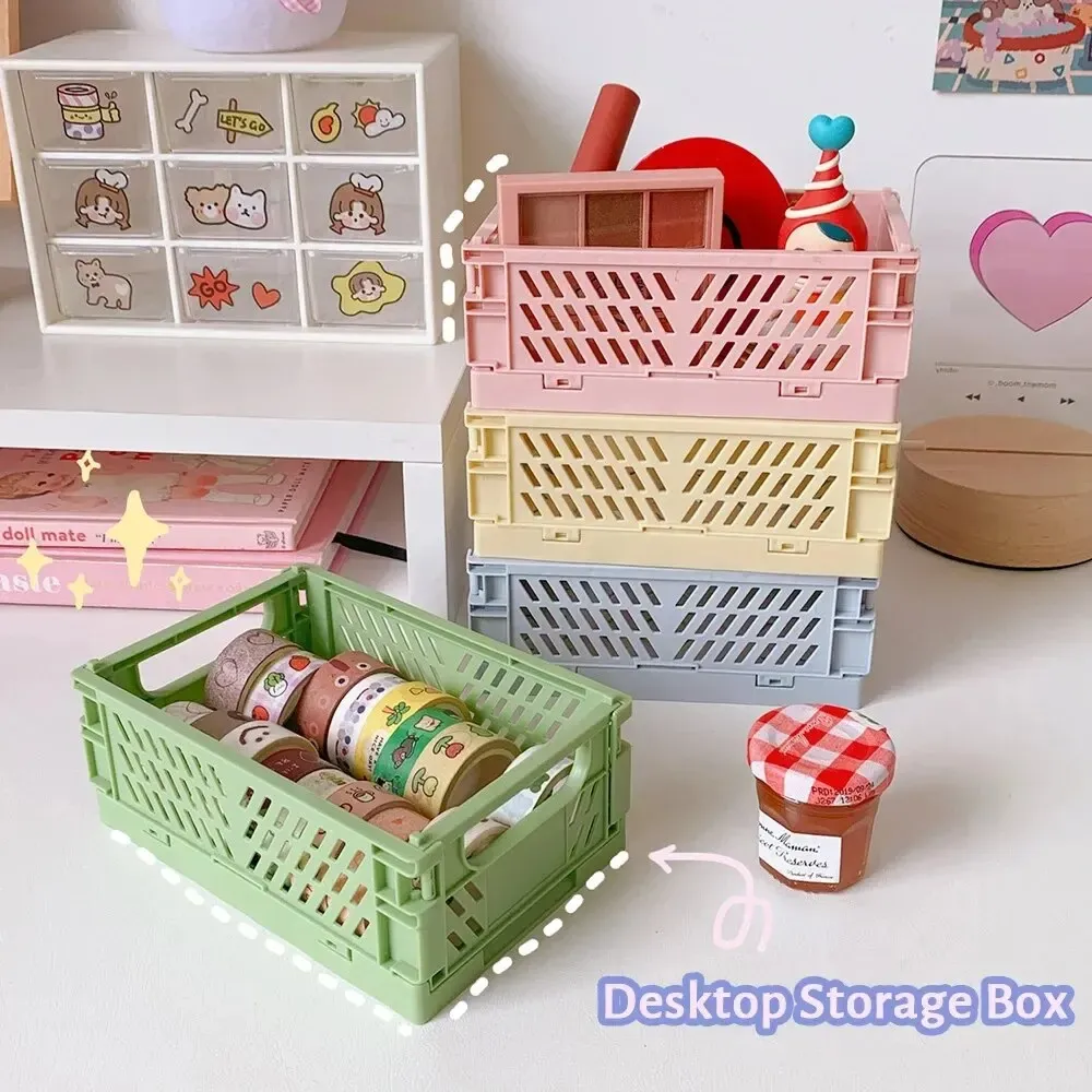 Paniers de rangement pliables en plastique, lot de 6 couleurs, organiseurs de bureau pour étudiants, boîtes de rangement pour papeterie 2