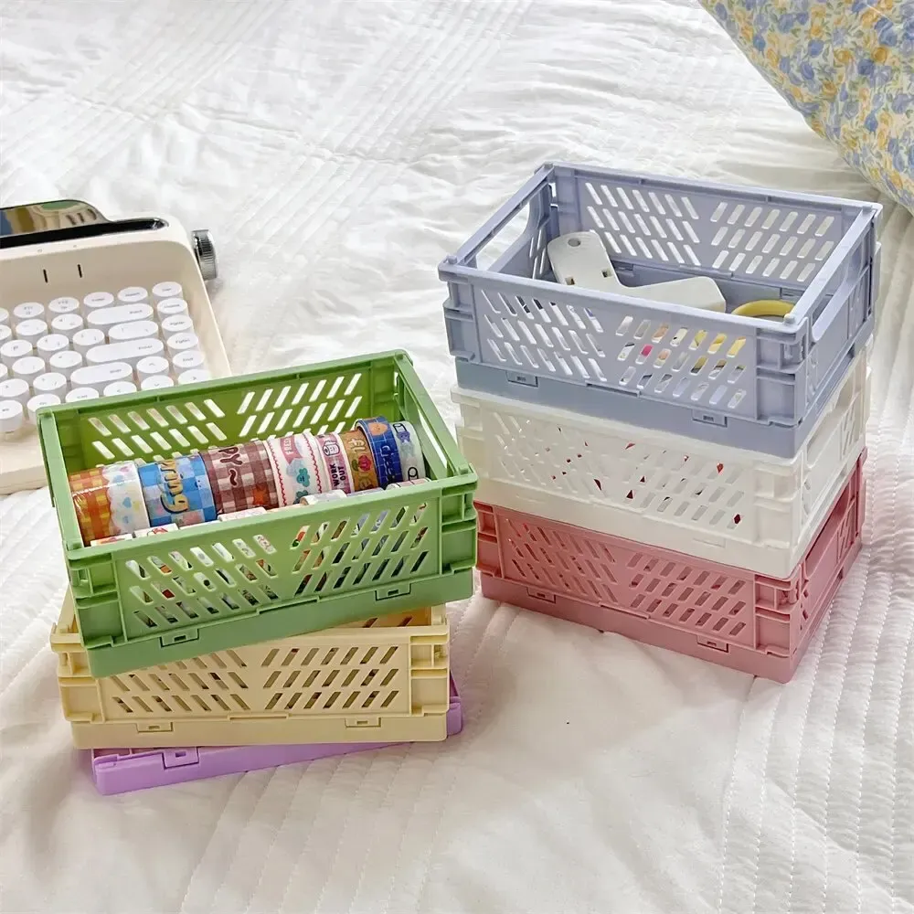 Paniers de rangement pliables en plastique, lot de 6 couleurs, organiseurs de bureau pour étudiants, boîtes de rangement pour papeterie