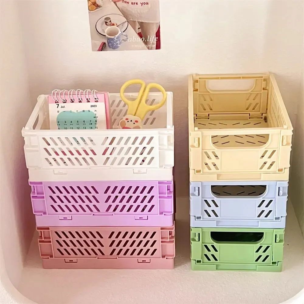 Paniers de rangement pliables en plastique, lot de 6 couleurs, organiseurs de bureau pour étudiants, boîtes de rangement pour papeterie 3