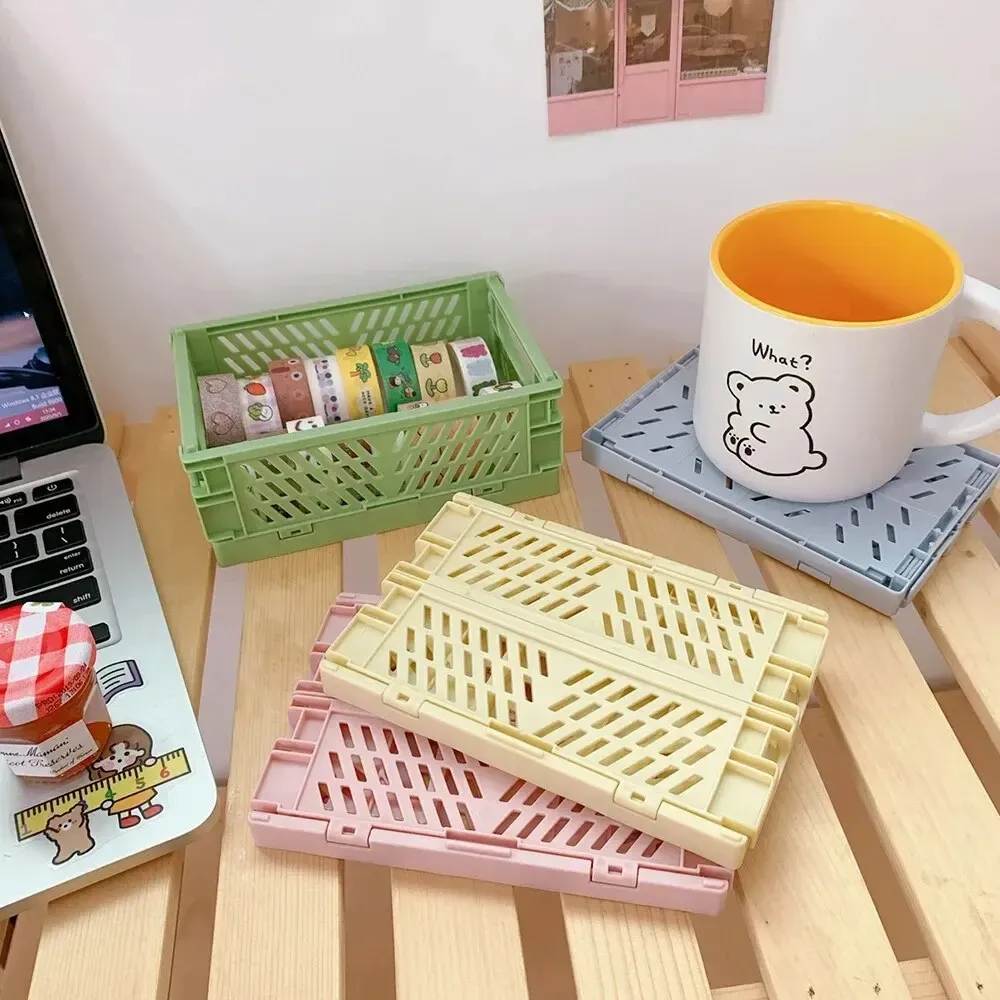 Paniers de rangement pliables en plastique, lot de 6 couleurs, organiseurs de bureau pour étudiants, boîtes de rangement pour papeterie 4