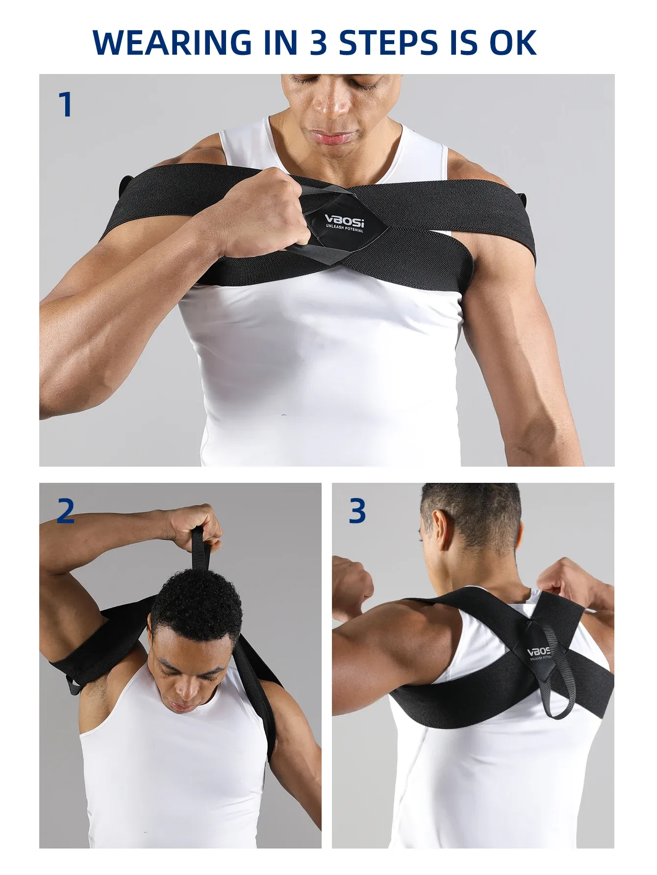 Correcteur de posture réglable VBOSI, soutien du haut du dos et ceinture d'épaules pour hommes et femmes 4