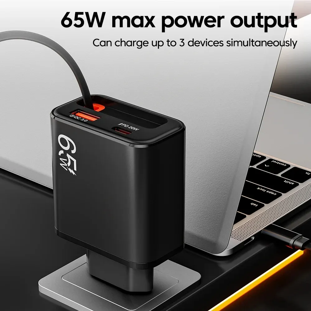 Chargeur USB-C 65 W avec câble USB-C rétractable, compatible iPhone, Samsung et Xiaomi 5