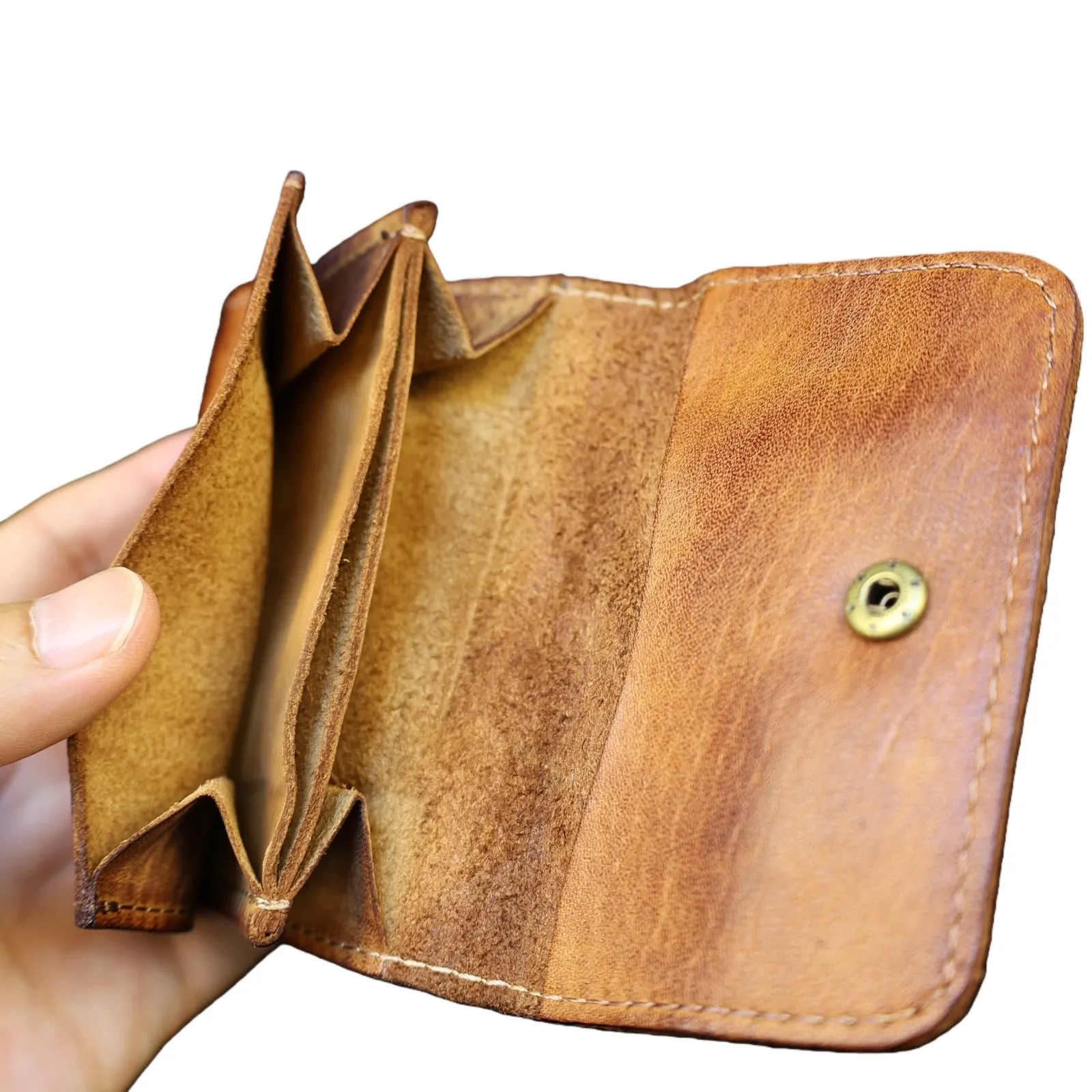 Portefeuille court en cuir de vachette véritable, fait main, style vintage, pour homme et femme, compact avec porte-cartes et porte-monnaie