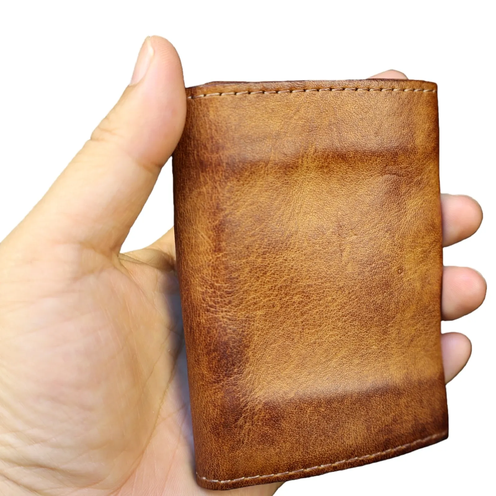 Portefeuille court en cuir de vachette véritable, fait main, style vintage, pour homme et femme, compact avec porte-cartes et porte-monnaie 3