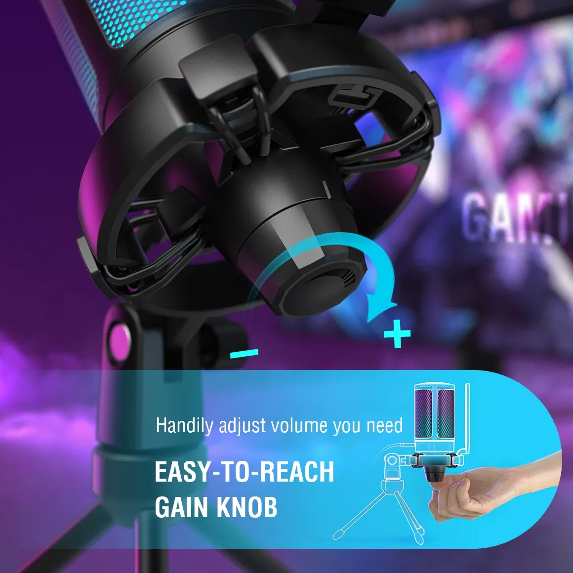FIFINE Microphone USB à condensateur pour jeu vidéo, compatible PC, PS4, PS5 et Mac, avec support anti-choc et contrôle du gain, Ampligame A6V 3