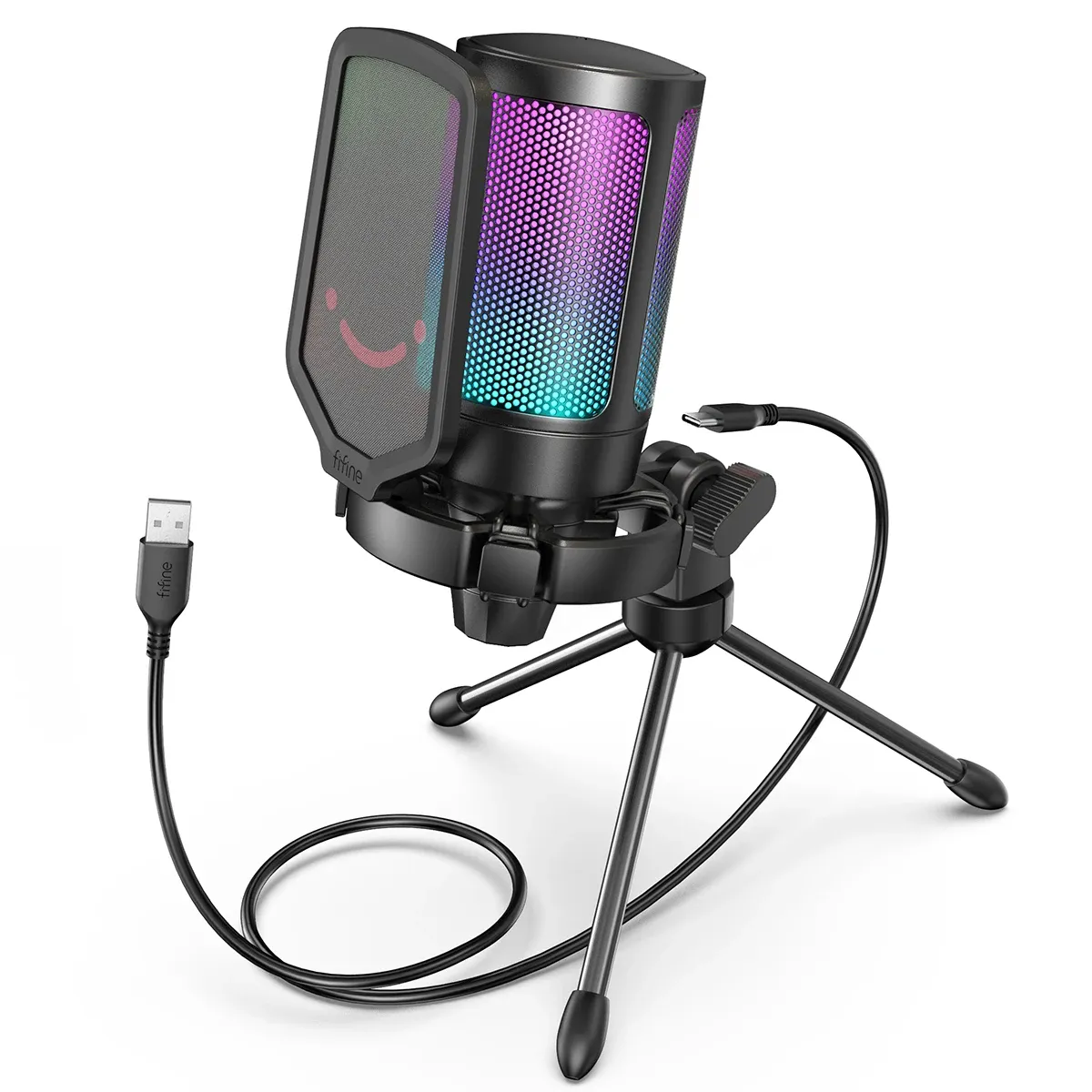 FIFINE Microphone USB à condensateur pour jeu vidéo, compatible PC, PS4, PS5 et Mac, avec support anti-choc et contrôle du gain, Ampligame A6V - Image 1
