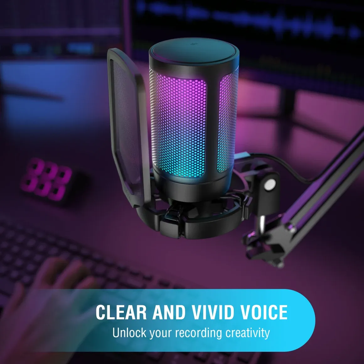 FIFINE Microphone USB à condensateur pour jeu vidéo, compatible PC, PS4, PS5 et Mac, avec support anti-choc et contrôle du gain, Ampligame A6V 4