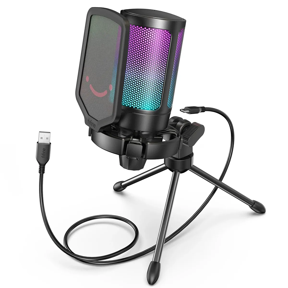 FIFINE Microphone USB à condensateur pour jeu vidéo, compatible PC, PS4, PS5 et Mac, avec support anti-choc et contrôle du gain, Ampligame A6V 7