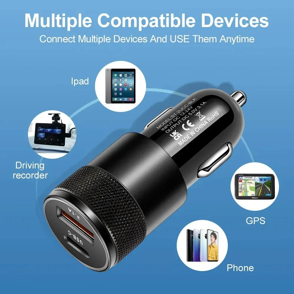 Chargeur de voiture USB-C 66W à charge rapide, adaptateur PD pour Xiaomi, Huawei et autres téléphones, prise allume-cigare 3