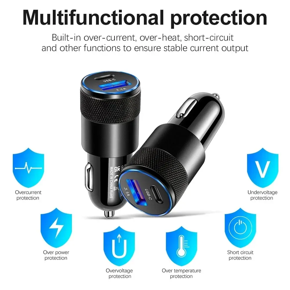 Chargeur de voiture USB-C 66W à charge rapide, adaptateur PD pour Xiaomi, Huawei et autres téléphones, prise allume-cigare 5