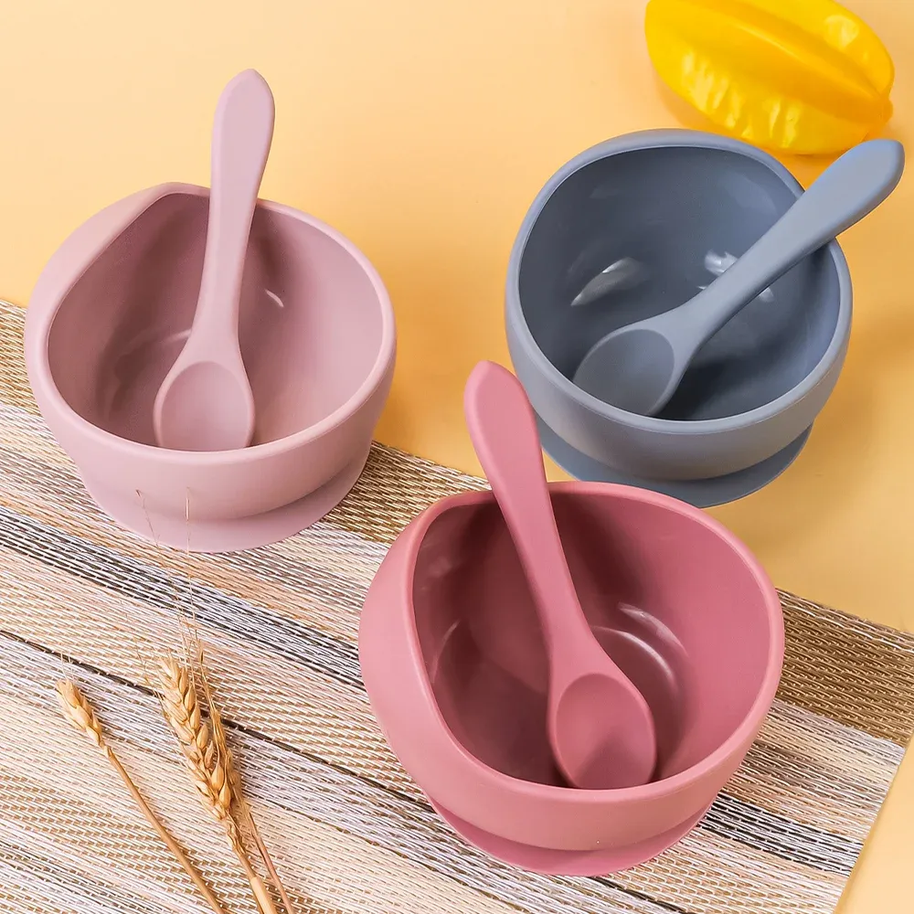 Bol d'alimentation en silicone à ventouse pour bébés et tout-petits, idéal pour l'apprentissage de l'autonomie, lot de 2 - Image 1