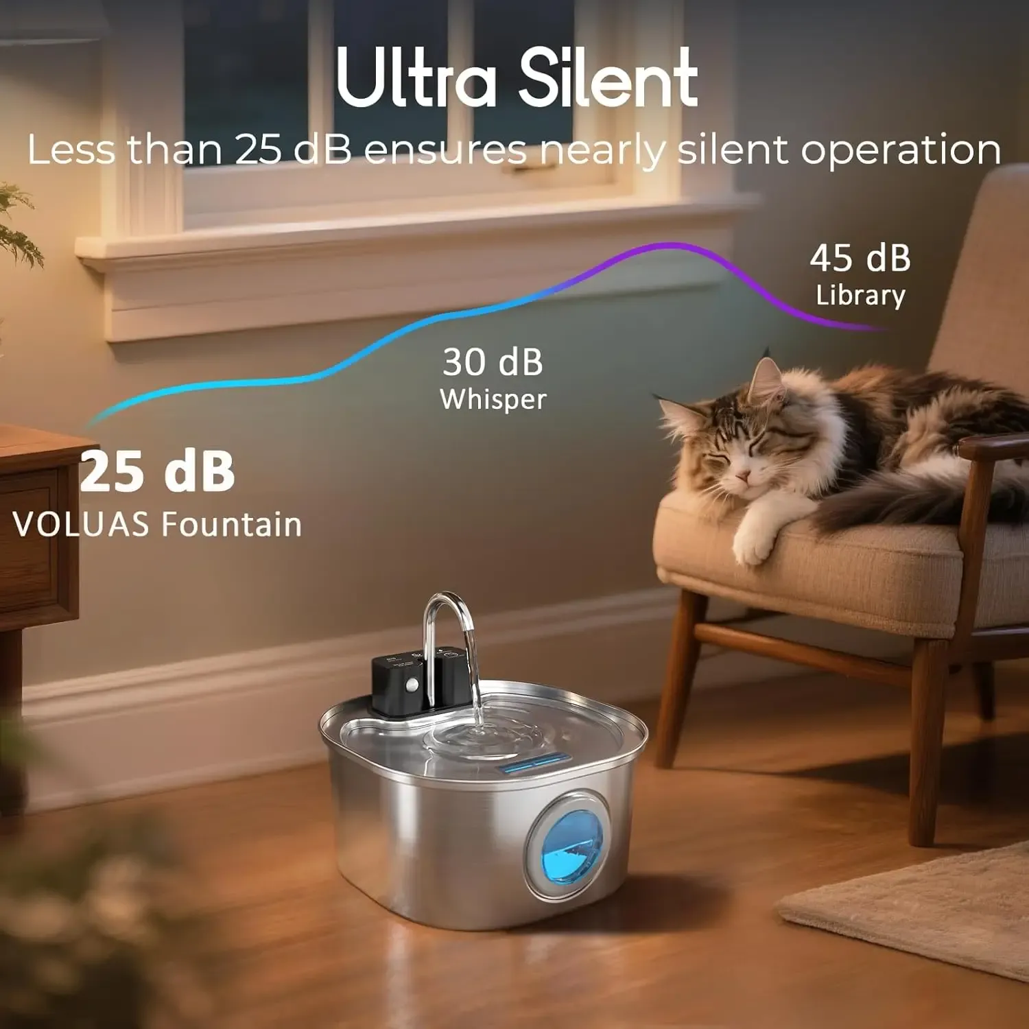 Fontaine à eau automatique pour chat en acier inoxydable 3 L, avec capteur sans fil 5