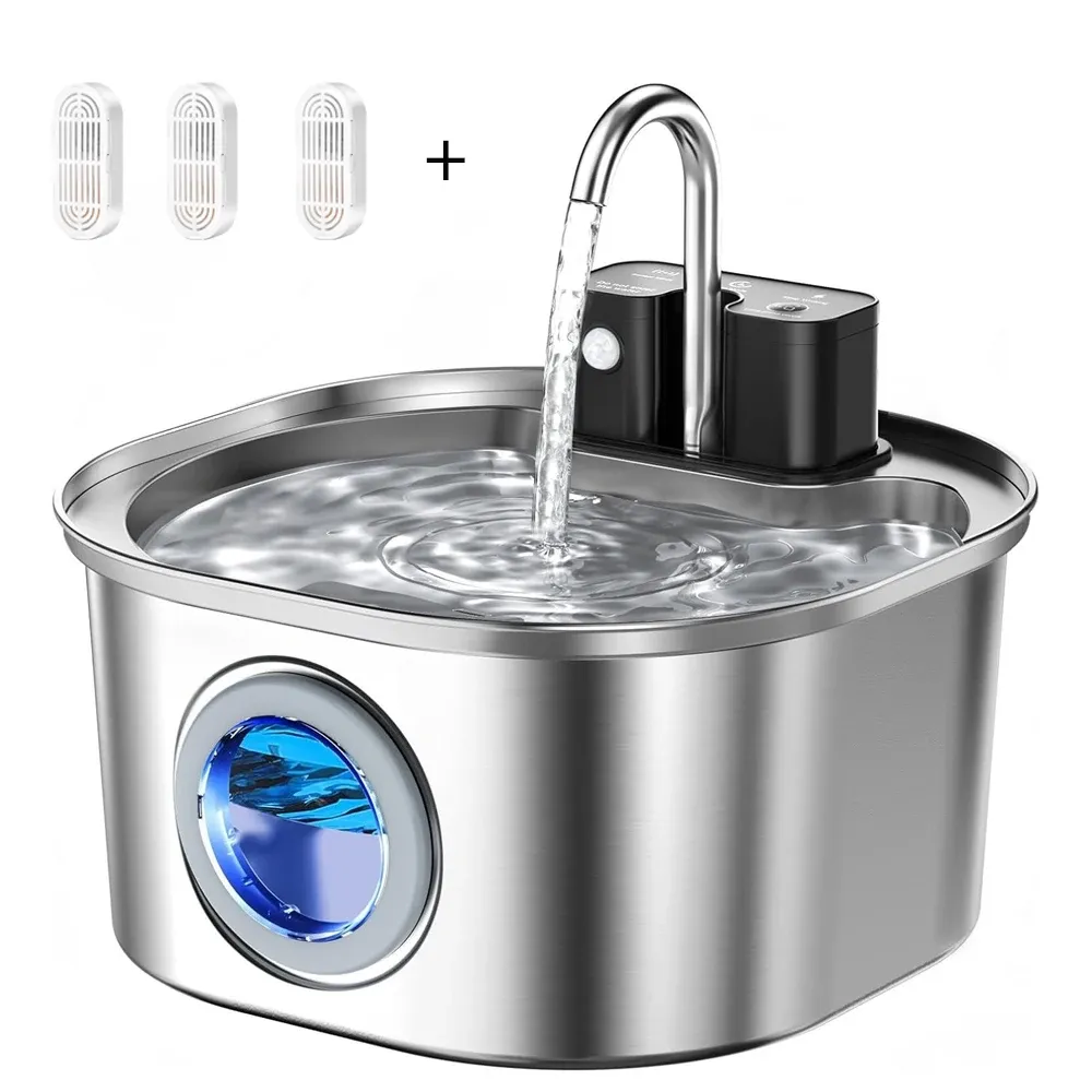 Fontaine à eau automatique pour chat en acier inoxydable 3 L, avec capteur sans fil 8
