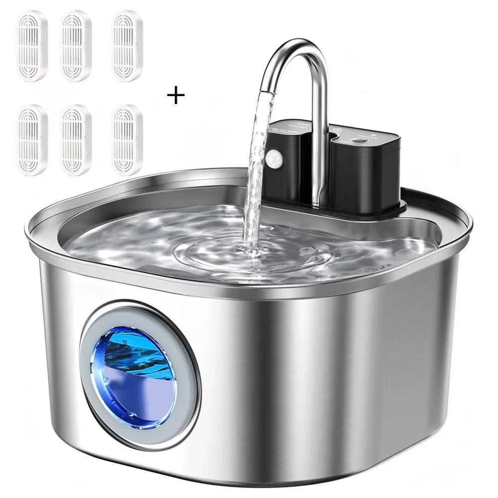 Fontaine à eau automatique pour chat en acier inoxydable 3 L, avec capteur sans fil 7