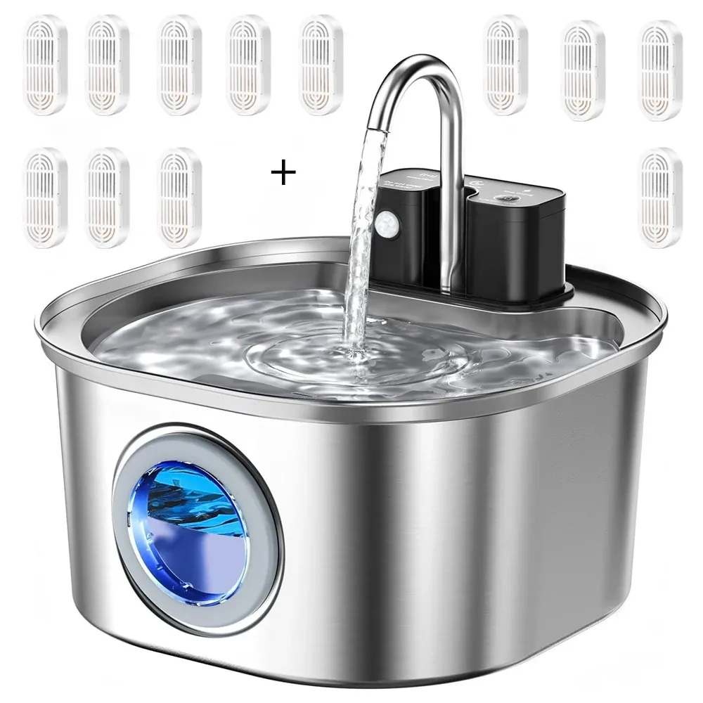 Fontaine à eau automatique pour chat en acier inoxydable 3 L, avec capteur sans fil 9