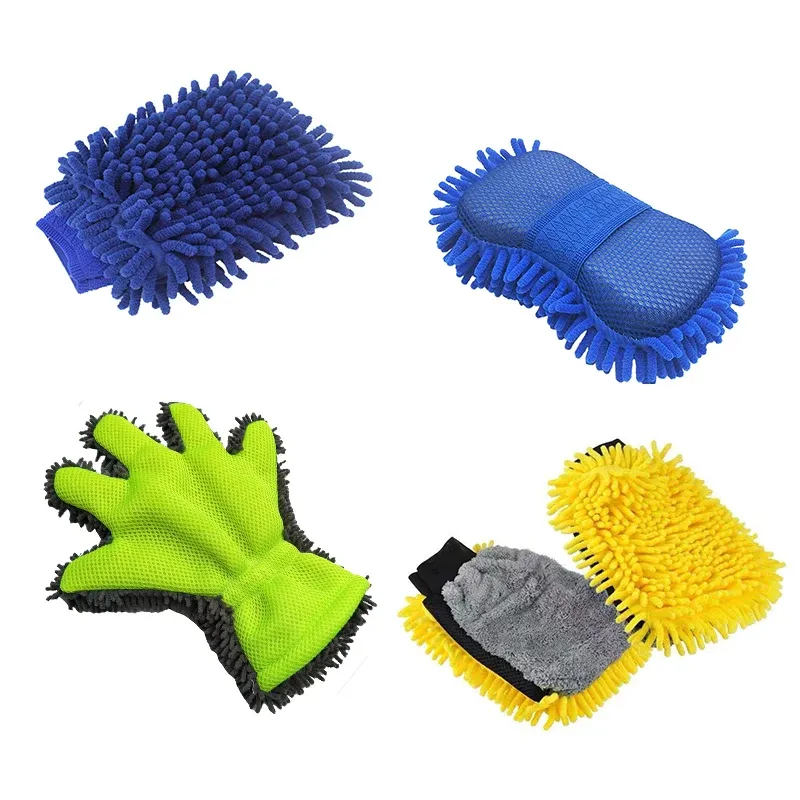Gant de lavage pour voiture en microfibre chenille, éponge sans rayures, velours corail double face 1