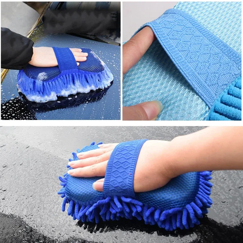 Gant de lavage pour voiture en microfibre chenille, éponge sans rayures, velours corail double face 2