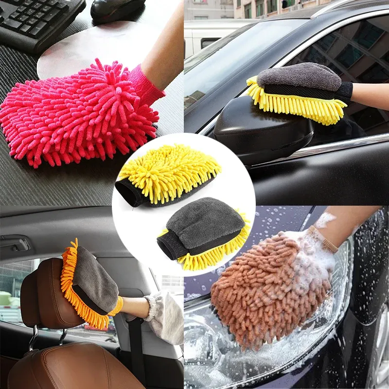 Gant de lavage pour voiture en microfibre chenille, éponge sans rayures, velours corail double face 3