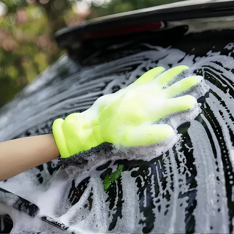 Gant de lavage pour voiture en microfibre chenille, éponge sans rayures, velours corail double face 5