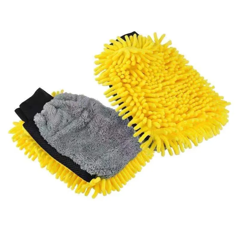 Gant de lavage pour voiture en microfibre chenille, éponge sans rayures, velours corail double face 10