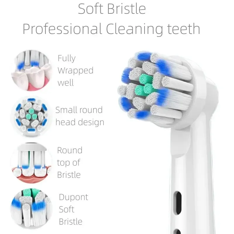 Brosses à dents électriques Dupont, lot de 4 têtes de rechange, compatibles Oral-B, pour un blanchiment des dents et des soins doux 3