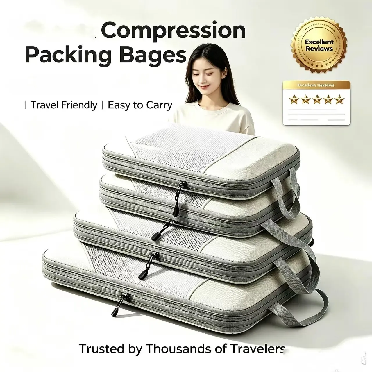 Cubes d'emballage compressibles pour valise, organisateurs de voyage extensibles et légers - Image 1