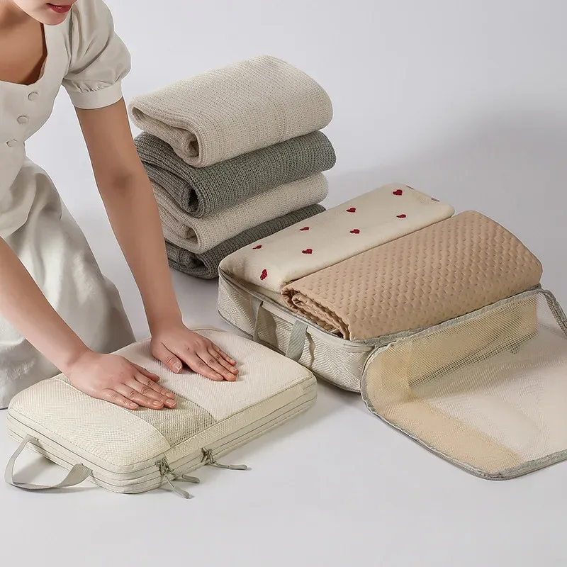 Cubes d'emballage compressibles pour valise, organisateurs de voyage extensibles et légers 4