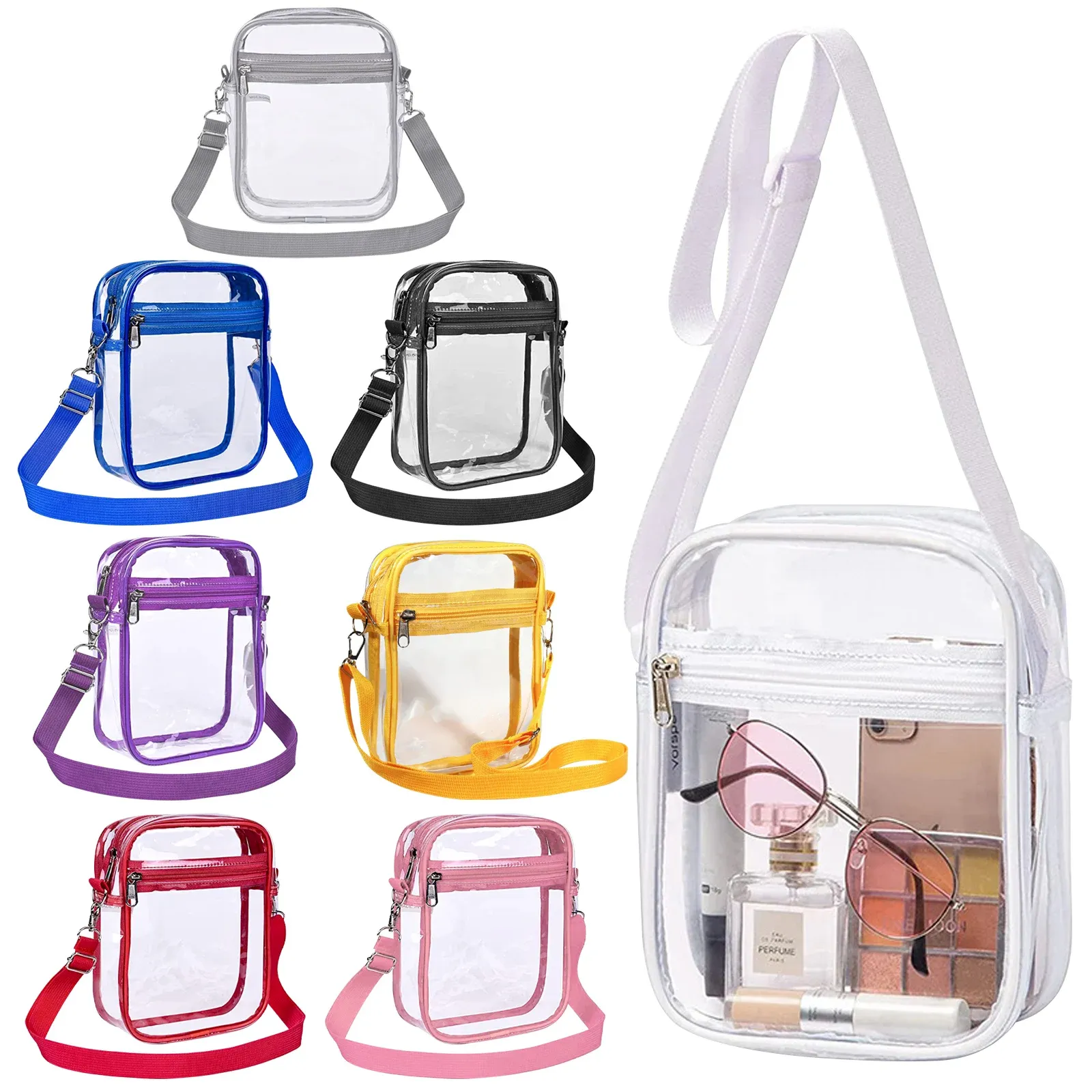 Sac bandoulière transparent en PVC pour femme, conforme aux règlements des stades, avec poche avant - Image 1