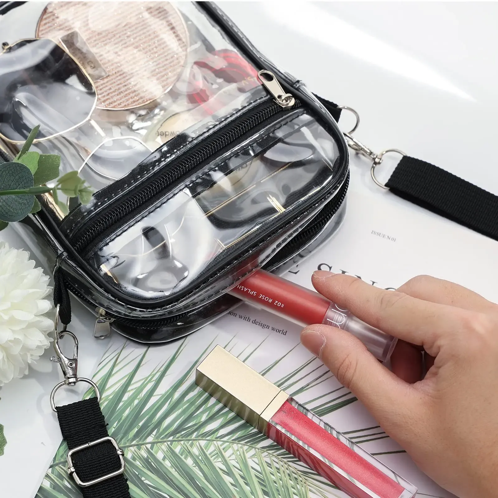 Sac bandoulière transparent en PVC pour femme, conforme aux règlements des stades, avec poche avant 5