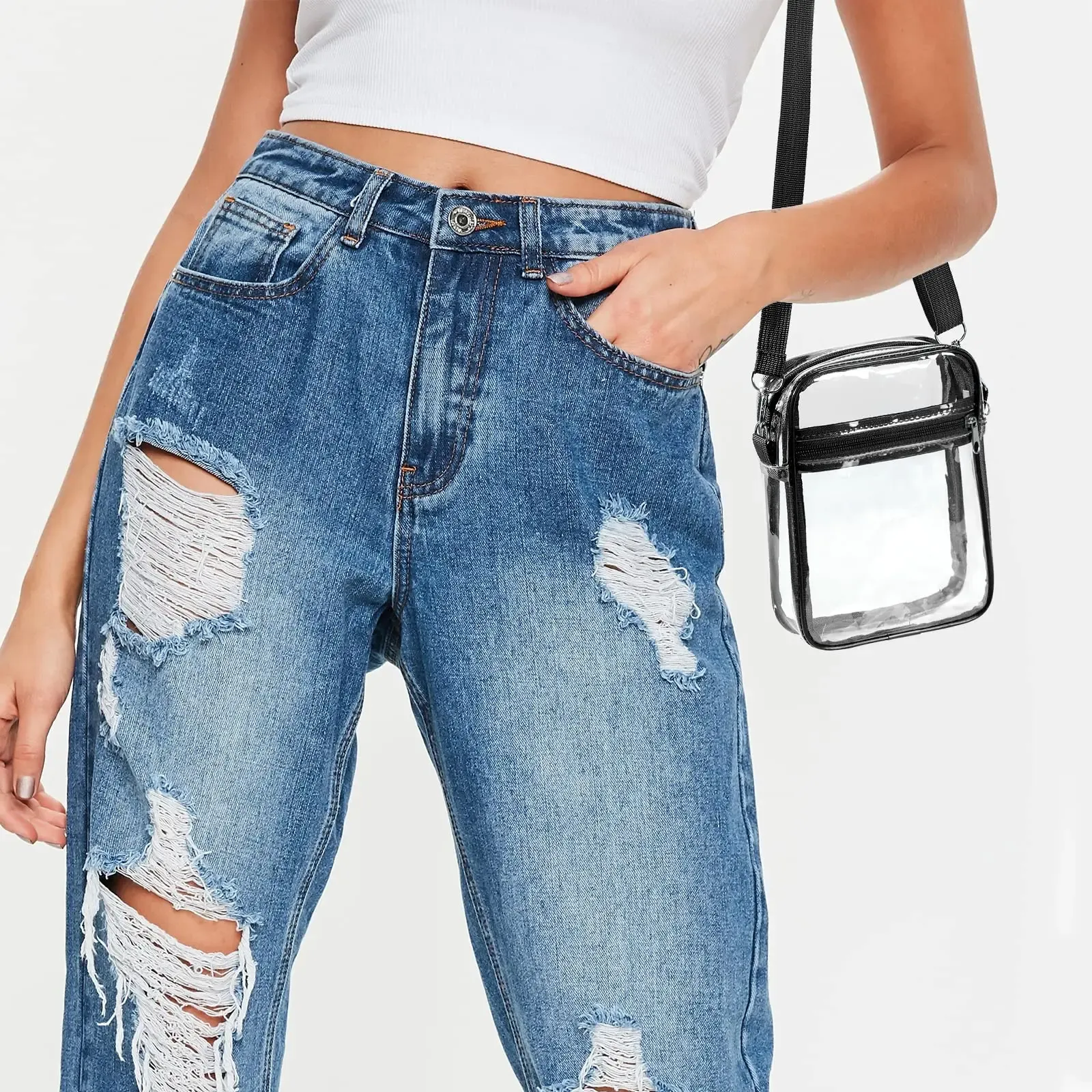 Sac bandoulière transparent en PVC pour femme, conforme aux règlements des stades, avec poche avant 6
