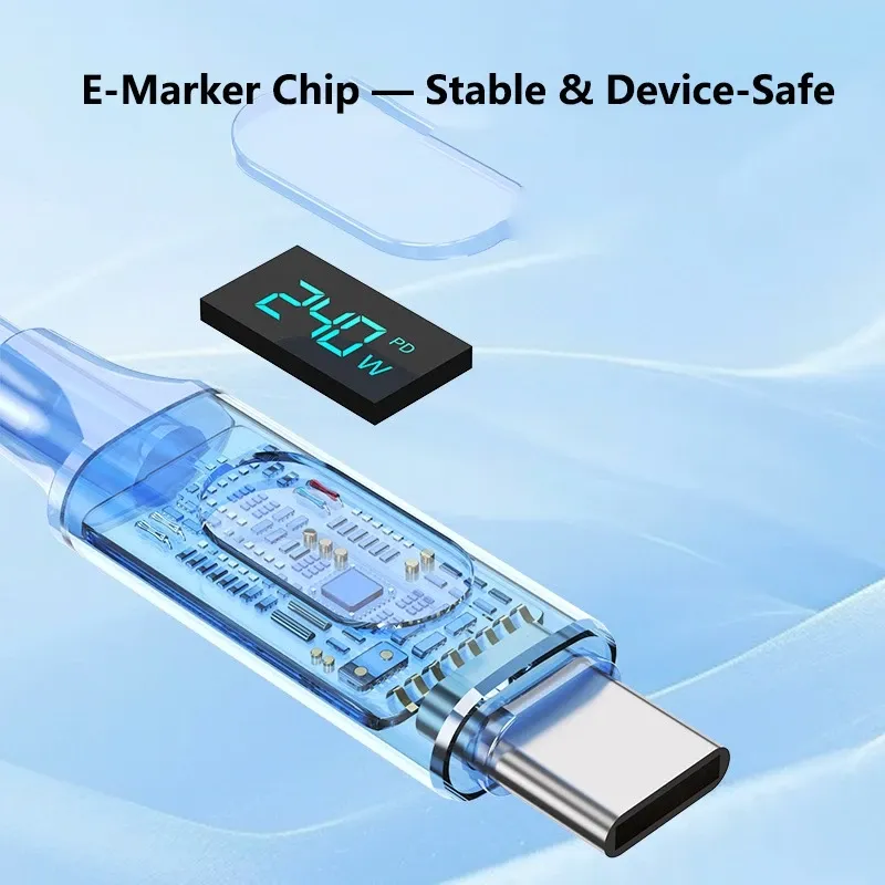 Câble de charge USB-C vers USB-C 100 W / 240 W avec affichage LED, en silicone liquide 3