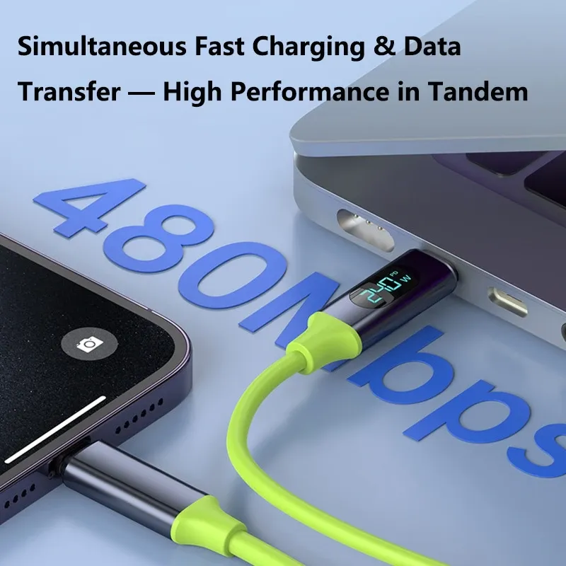 Câble de charge USB-C vers USB-C 100 W / 240 W avec affichage LED, en silicone liquide 2