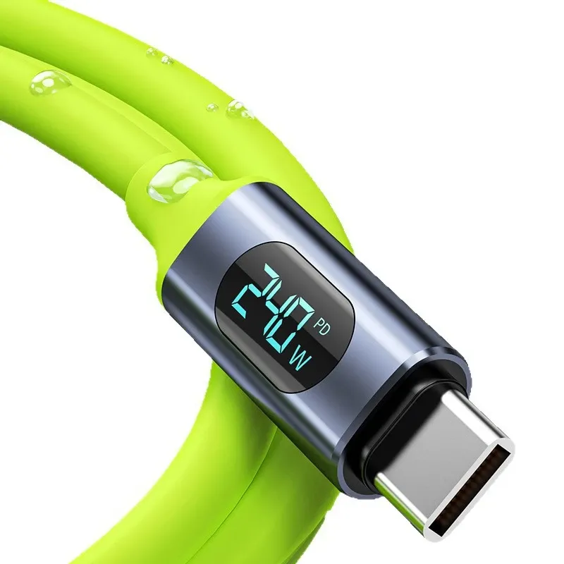 Câble de charge USB-C vers USB-C 100 W / 240 W avec affichage LED, en silicone liquide 5
