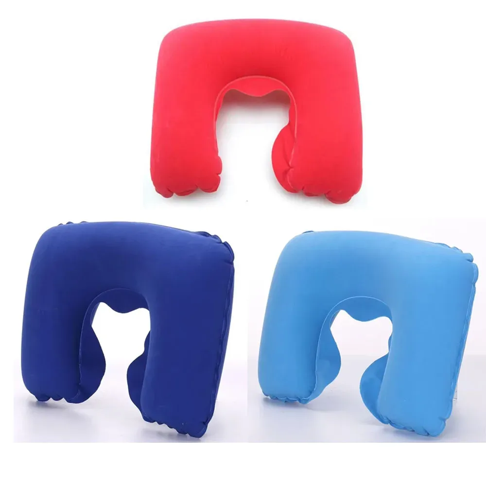 Oreiller de voyage gonflable en PVC pour voiture et avion, appui-tête et soutien de cou en peluche douce, lot de 1 à 4 pièces 10