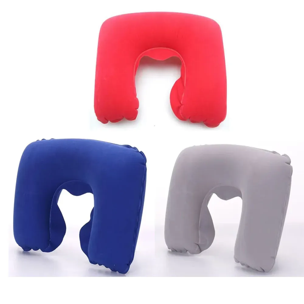 Oreiller de voyage gonflable en PVC pour voiture et avion, appui-tête et soutien de cou en peluche douce, lot de 1 à 4 pièces 7