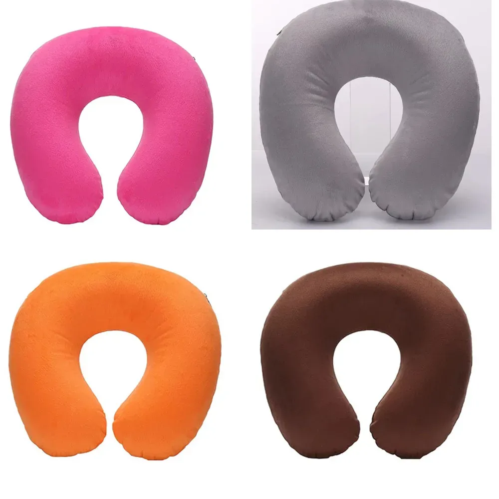 Oreiller de voyage gonflable en PVC pour voiture et avion, appui-tête et soutien de cou en peluche douce, lot de 1 à 4 pièces 13