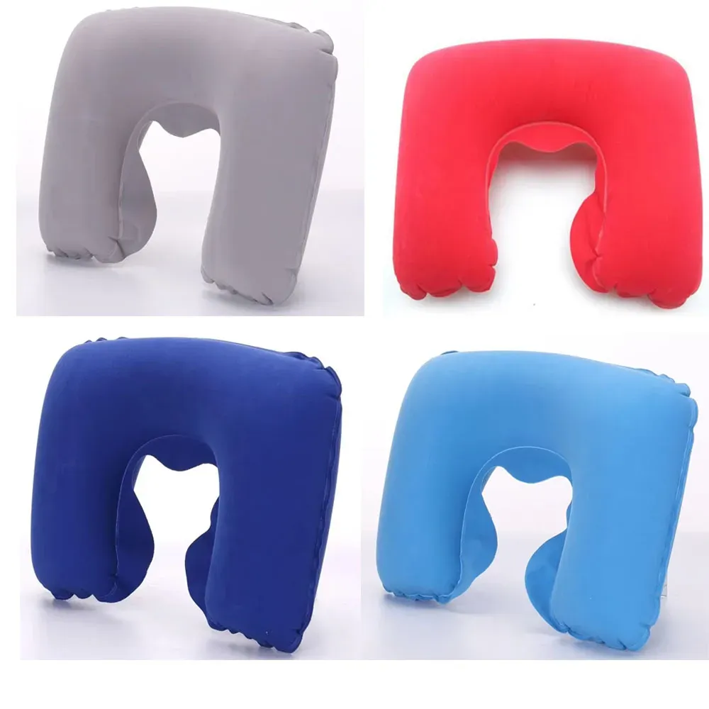 Oreiller de voyage gonflable en PVC pour voiture et avion, appui-tête et soutien de cou en peluche douce, lot de 1 à 4 pièces 14