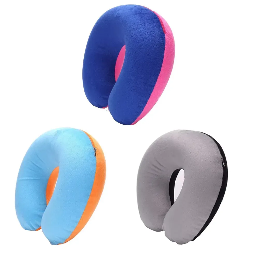 Oreiller de voyage gonflable en PVC pour voiture et avion, appui-tête et soutien de cou en peluche douce, lot de 1 à 4 pièces 11